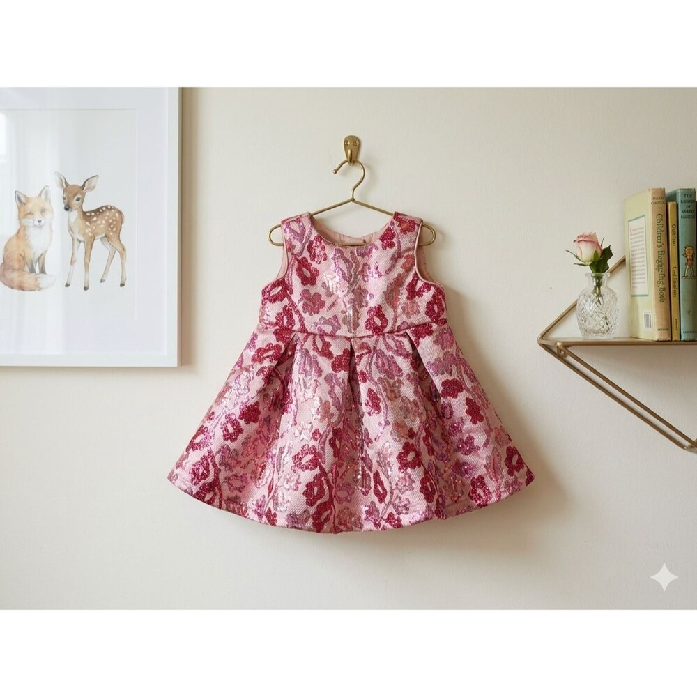 The Children's Place Baby Girl 0-3M Pink Sequin Metallic Floral Fit & Flare